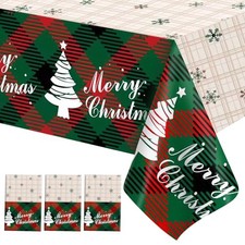 Tablecloth, 3 Pack Plastic Tablecloth Disposable for Rectangle 3pcs Christmas