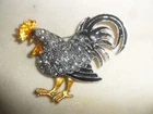 crystal stone & enamel cockeral brooch