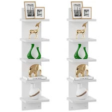 5-Tier Modern Wall-Mounted Shelf, White Vertical Shelf, Floating Storage, Org...