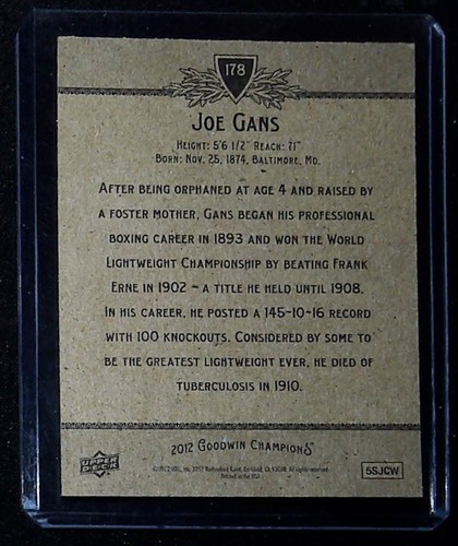 2012 Upper Deck Goodwin Champions #178 Joe Gans - Picture 2 of 2