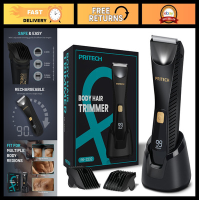 Waterproof Body Hair Trimmer for Men - Ceramic Blade Electric Razor, USB-C, Wet/