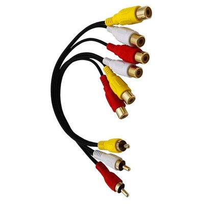 12in 3 RCA Male Jack to 6 RCA Female Plug Splitter Audio Video Av Adapter Cable