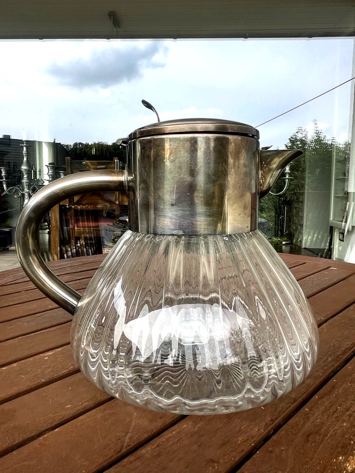 antike große WMF Kristall Glas Karaffe kalte Ente versilbert Glaseinsatz + Sieb - Bild 4 von 4