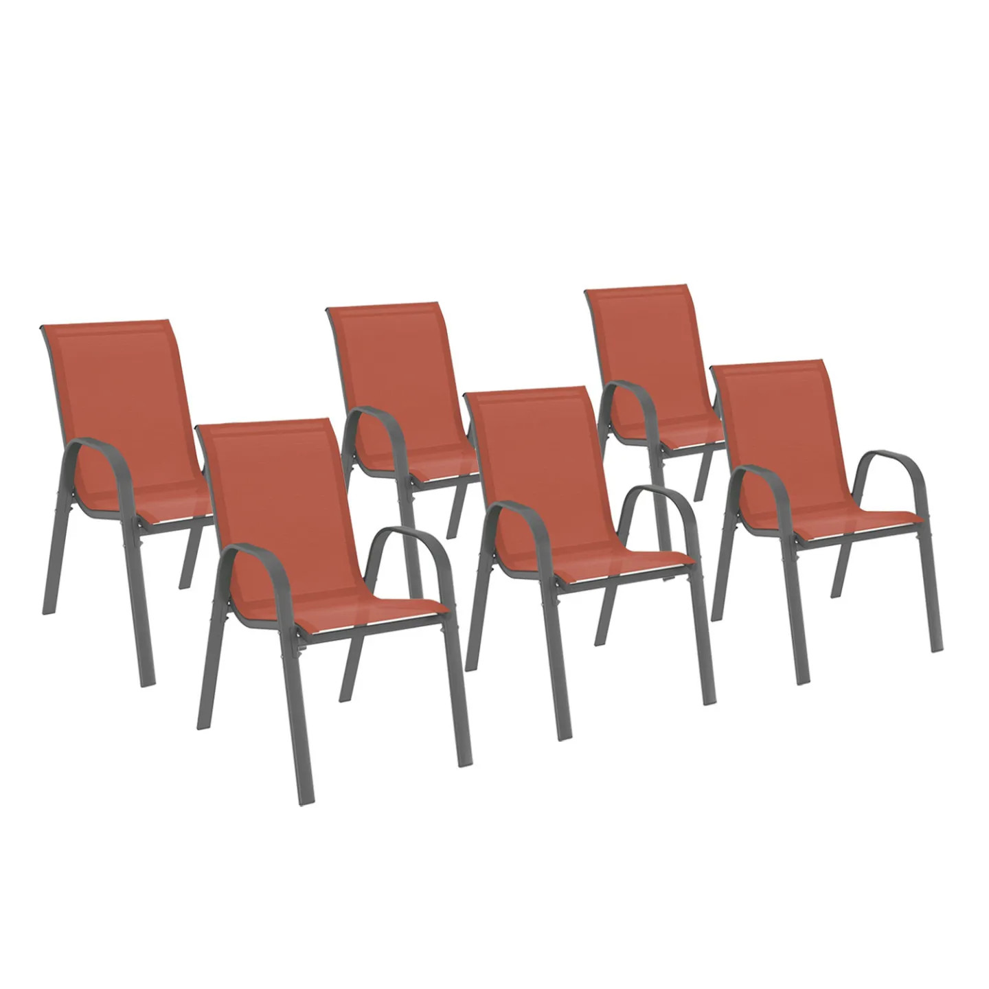 Lot de 6 chaises de jardin LYMA empilables en textilène orange brique