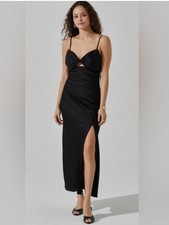 ASTR The Label Women's Bow Sleeveless Satin Maxi Dress Size Medium Black New