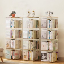 4 Tiers Standing Corner Storage Bookcase 360° Rotating Display Bookshelf Rack UK