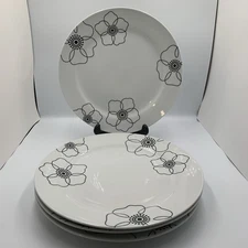 Pier 1 Mod Petal Black Line Floral White Charger Plates - Set of 4