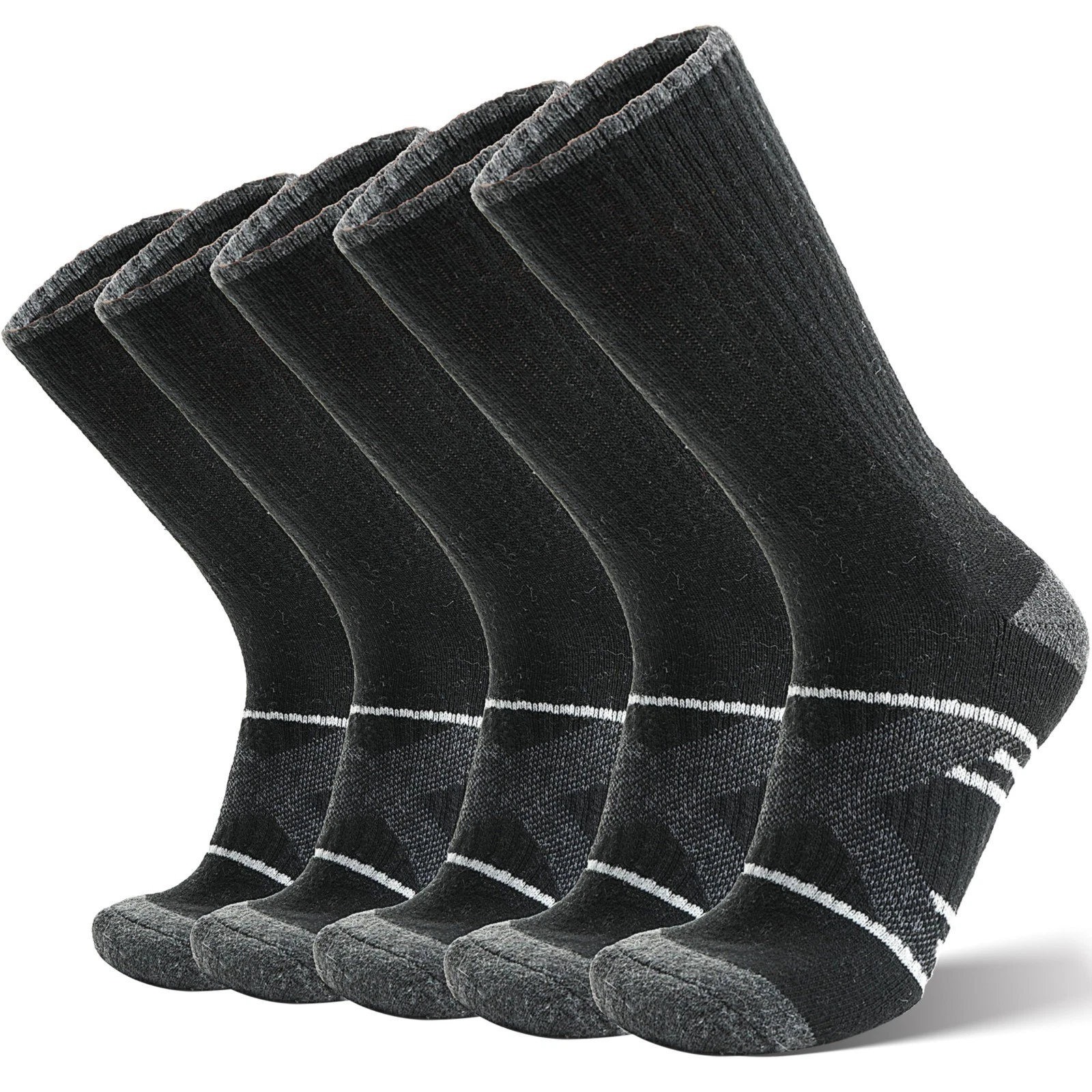 5 Pairs Merino Wool Hiking Socks - Thermal, Moisture-Wicking, Cushioned Boot Soc