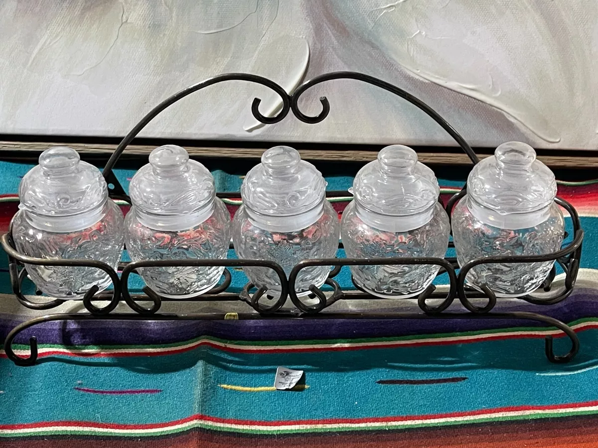 Princess House 2546 5223 Fantasia Crystal Clear Spice Jar Set Plus Wire Rack NIP