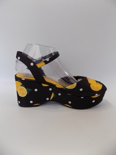Lulu Hun Wedge Heel Shoes Size 8 Womens Platform Black Yellow Rockabilly Pin Up - Imagen 3 de 14