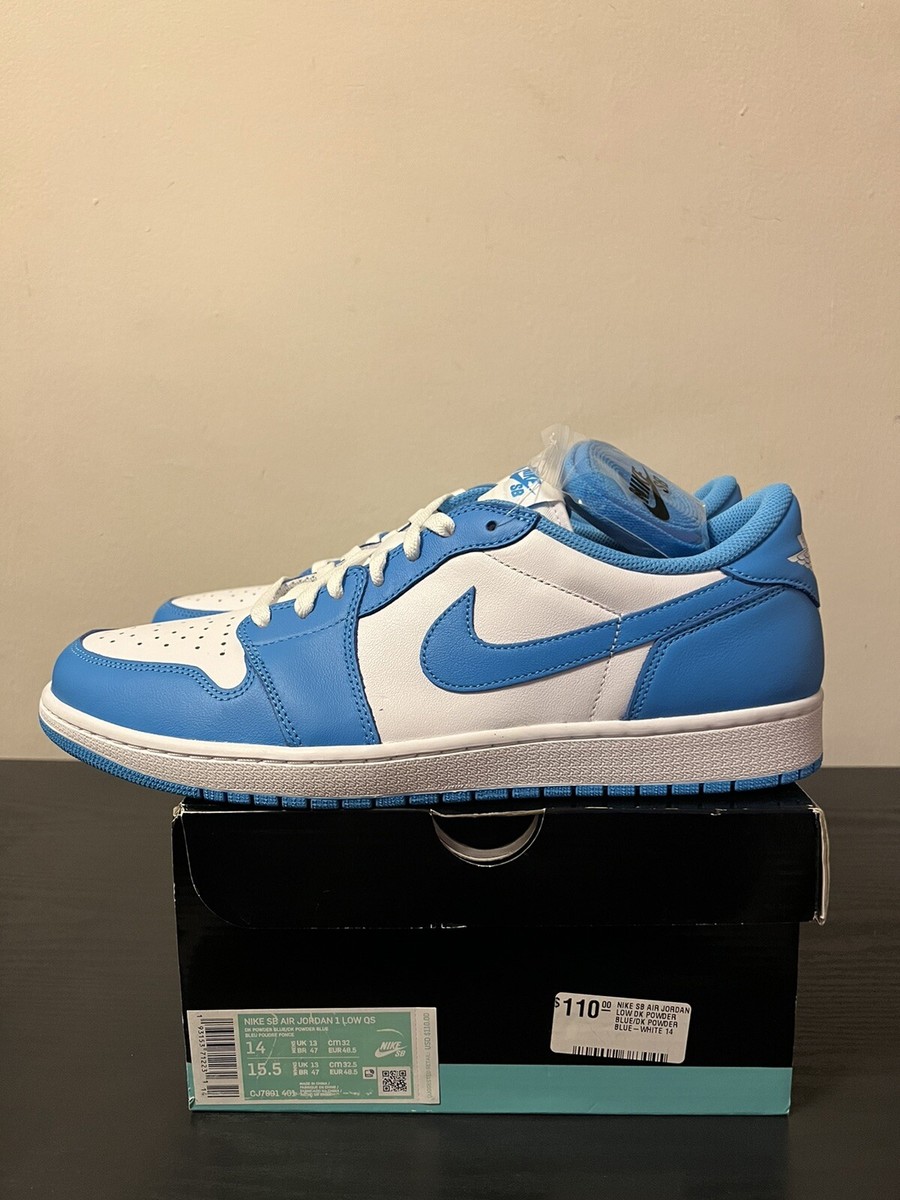 SB Air Jordan 1 Low Dark Powder Blue White CJ7891-401 Size 14 Unc Skateboarding