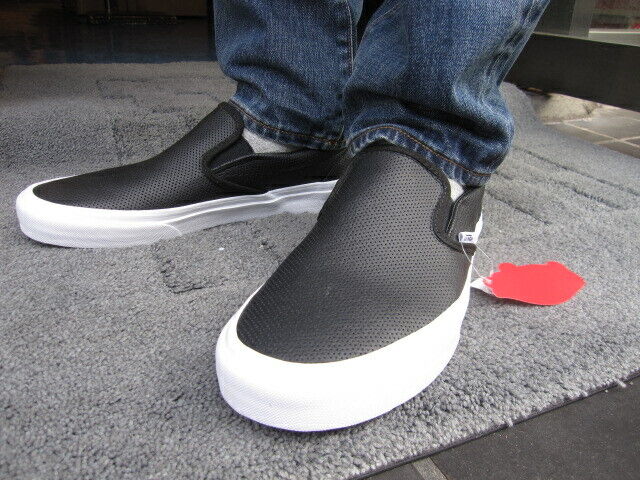 vans classic slip on black perforated leather
