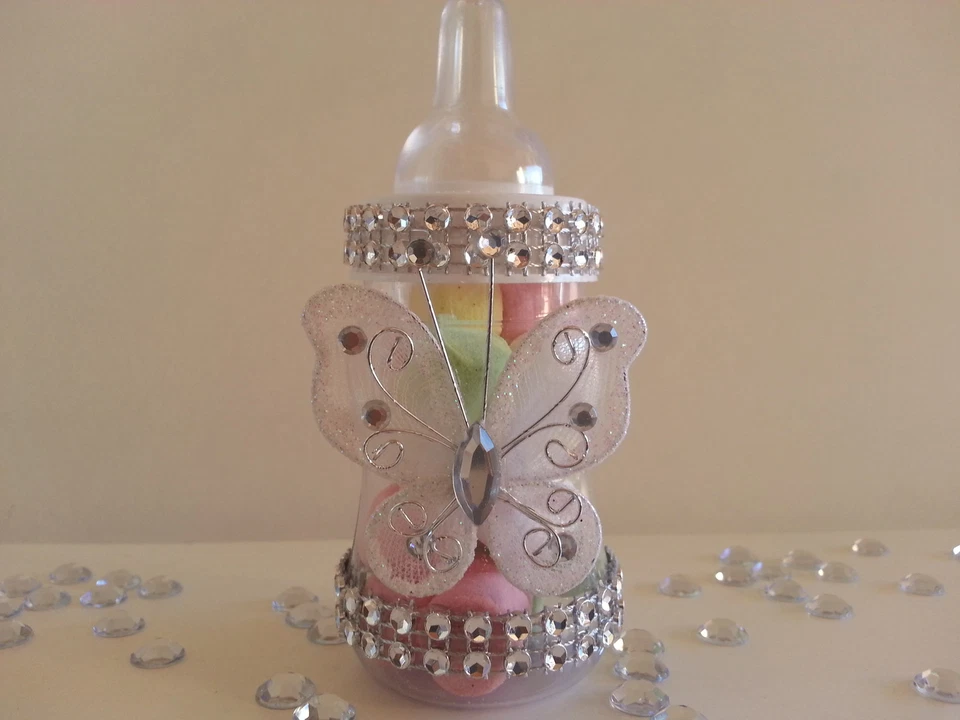12 White Fillable Butterfly Bottles Baby Shower Favors Prizes Girl Decorations - Image 2 of 4