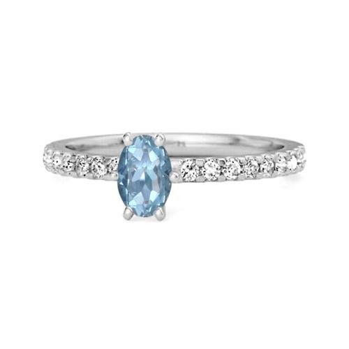 Bague Argent 925 – Topaze Bleue 2.5ct Et Diamant Noir – Rond Cocktail