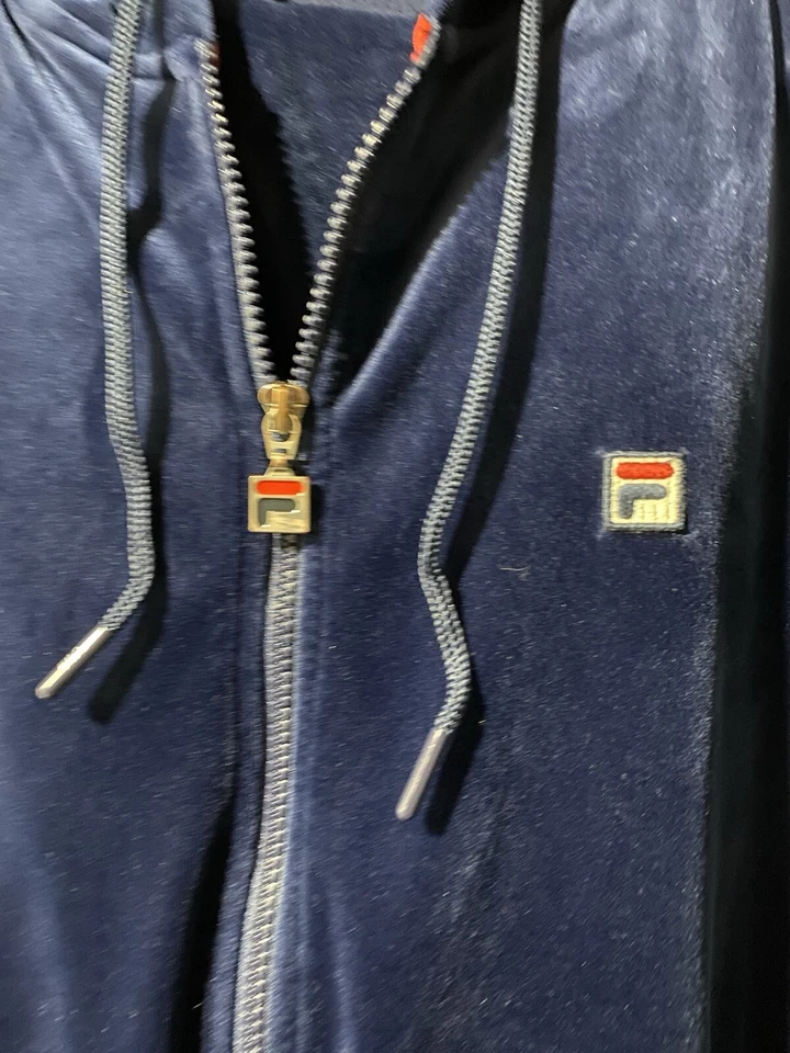 Sudadera con capucha vintage de terciopelo FILA CONSTRUIDA CON LOGOTIPO a rayas para hombre L cremallera Foto 3 de 4