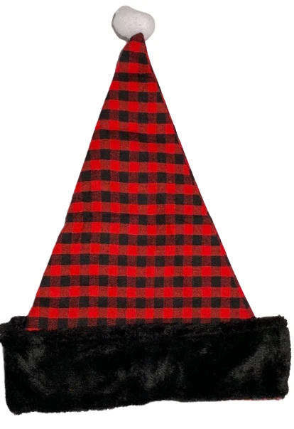 SOMBRERO DE SANTA A CUADROS BÚFALO Rojo Cuadros Leñador Navidad Elfo Medias Gorra Adulto Foto 3 de 4