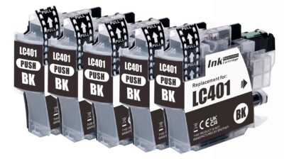 5PK BLACK Ink Cartridges fits Brother LC401 MFC-J1010DW MFC-J1012DW MFC-J1170DW