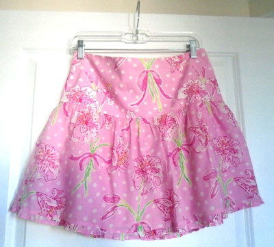 Lilly Pulitzer Multi Color Cotton Fully Lined Lilies Design Mini Skirt Size 4!
