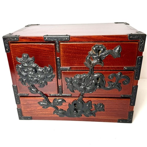 Japanese Vintage Intricate Iron-Bound Wooden Box Tansu Chest of 4 Drawers