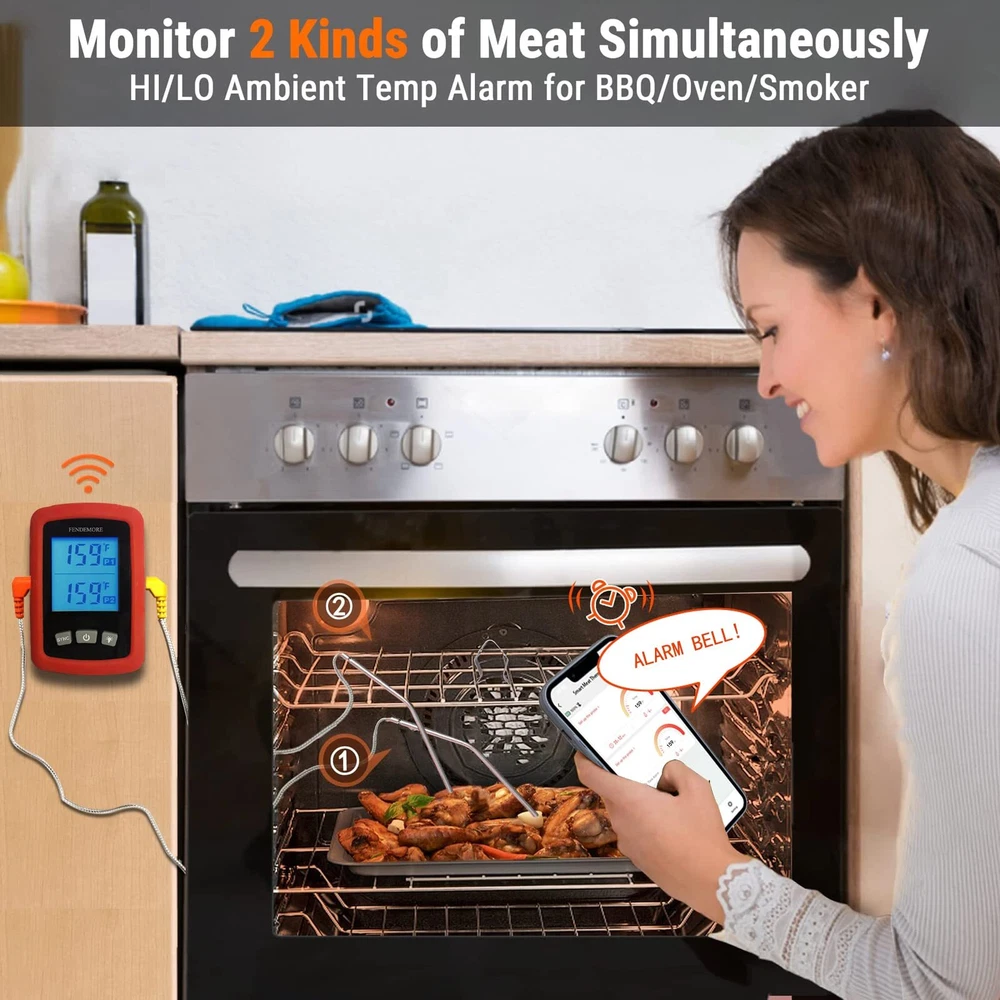 Digital Meat Thermometer Wireless Bluetooth and Instant Read BBQ Thermometer ...