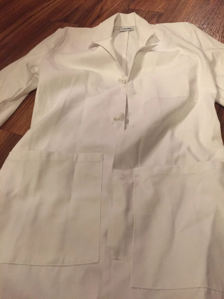 Abrigo de laboratorio Landau uniforme médico botón mezcla de algodón unisex blanco 32 Foto 2 de 4