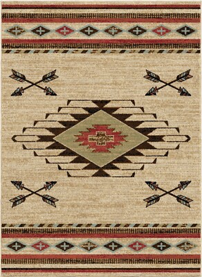 Arrowhead Area Rug Lodge Cabin Southwest Native Beige Red *FREE SHIPPING*