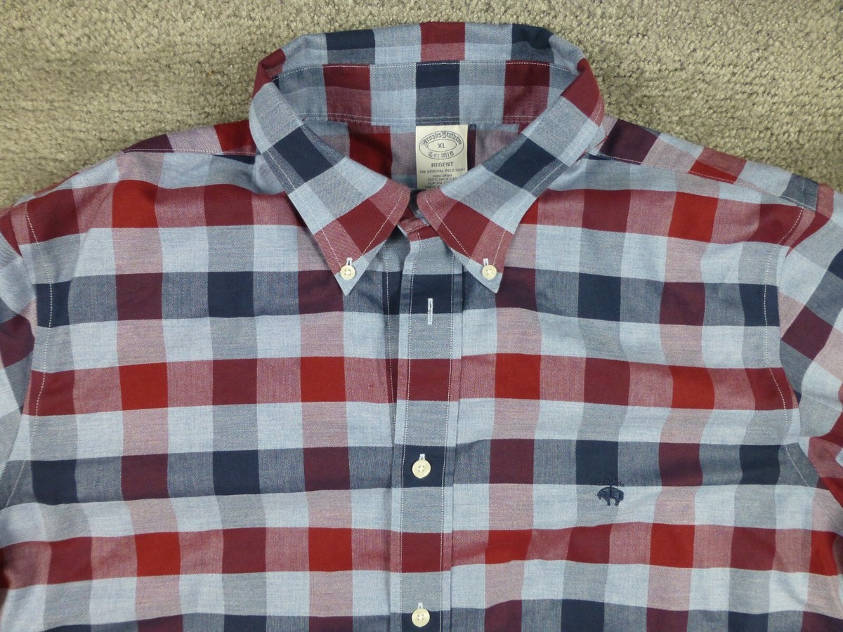 Brooks Brothers 1818 Shirt Mens XL Blue Red Plaid Regent Non