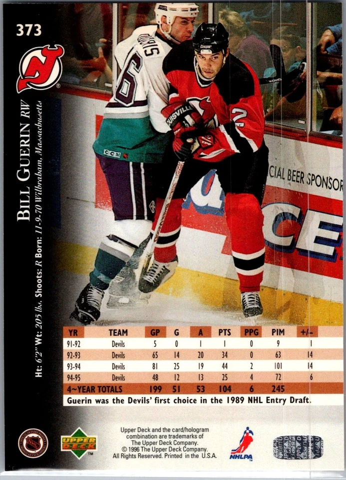 1995-96 Upper Deck Hockey - #373 Bill Guerin - Image 2 of 2
