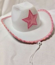 COWGIRL ADULT HAT WHITE W/ PINK SEQUIN STAR AND PINK SEQUIN TRIM A SPECIAL GIFT