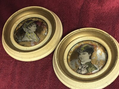 Vtg Set of 2 E.A. Riba Co. Inc Victorian Convex Wall Art