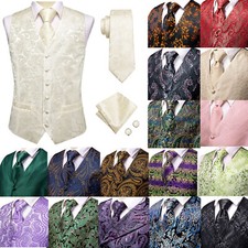 SET Vest Tie Hankie Fashion Men's Formal Dress Suit Slim Tuxedo Waistcoat Coat