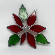 Handcrafted Stained Glass Poinsettia Flower Christmas Suncatcher Window Decor