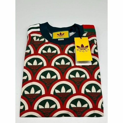Gucci x Adidas Men'S T-Shirt S Size Trefoil print Cotton Red Green Men's Japan - Picture 3 of 9