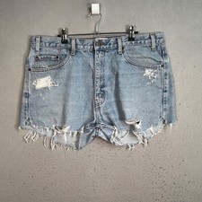 Levis Denim Distressed High Waist Shorts Size 38 Blue Vintage Look Raw Hem