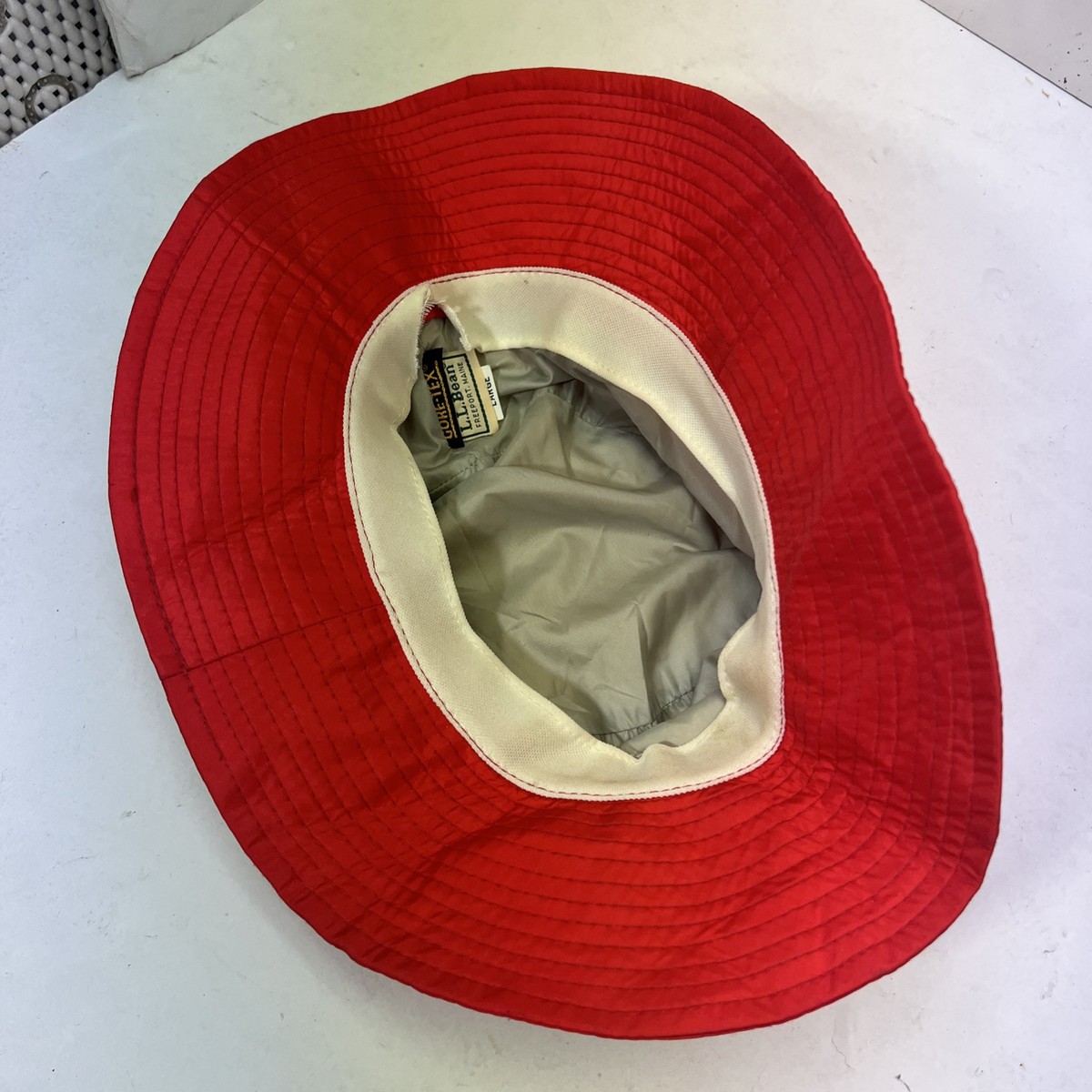 Vintage LL Bean Gore Tex Hat Adult Size L Red Rain Bucket 
