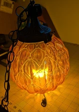 VTG Mid Century Modern Amber/Orange Glass Hanging Swag Lamp Retro 1960's