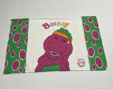 VTG Barney Pillowcase Barney the Purple Dinosaur 1992 Lyons Group Green White