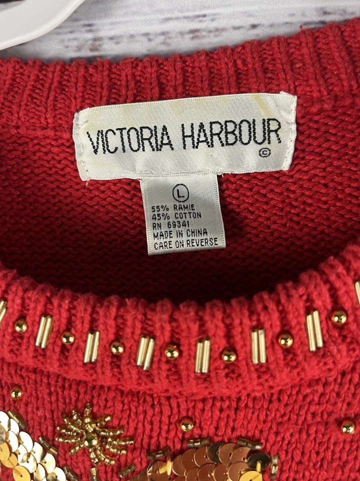 Victoria Harbour 女式刺绣亮片串珠毛衣 L 码假日复古 — 第 2/4 张图片