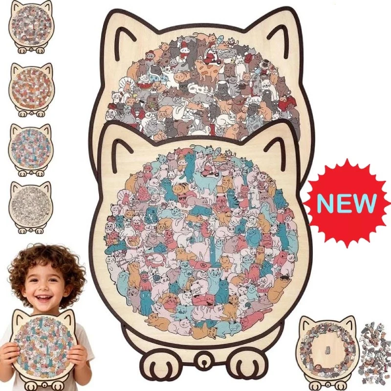 135-Piece MorandiColored Cat Shaped Wooden Jigsaw Puzzle - Image 2 of 4
