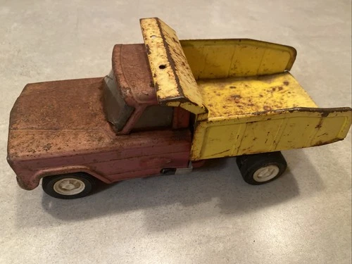 Vintage Tonka Dump Truck 1960's Pressed Steel Red & Yellow 14” PARTS OR RESTORE
