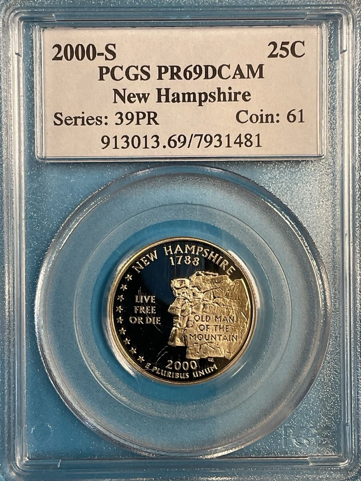 3-Coins 25c/25c/25c State Quarters PCGS PR69DCAM 2000S NH/2002S LA/2013S Wht Mts - Image 2 of 4