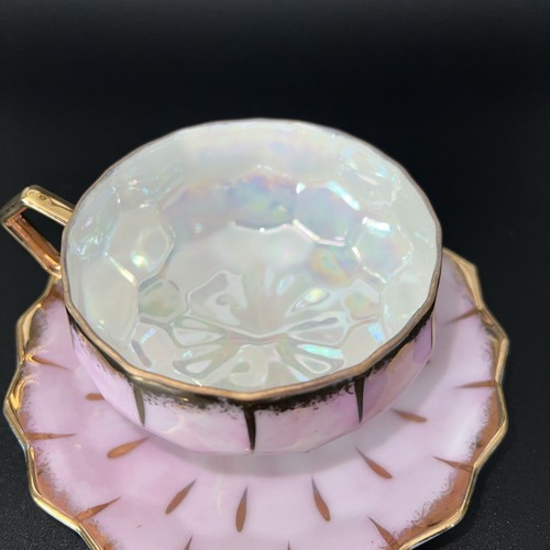 Vintage Royal Sealy Pink Opalescent Lusterware Gold Footed Tea Cup Saucer Japan - Picture 5 of 11