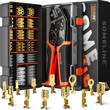 Open Terminal Connector Crimping Tool Kit, with 12 Sizes Wire Terminals, Male Fe