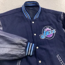 Vtg Jeff Hamilton Utah Jazz Varsity Jacket Small Blue Reversible Wool Leather