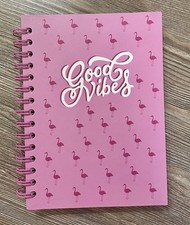 Spiral Bound Pink Flamingo Print Hardcover Lined Journal good vibes 240pg.