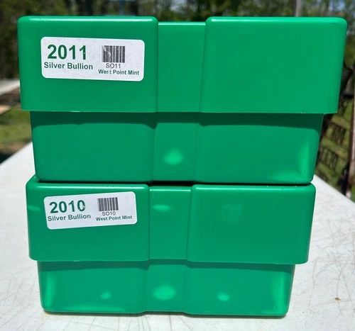 EMPTY 2 American Silver Eagle Bullion Boxes US Mint Monster Box Green + Trays