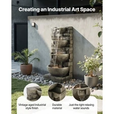 Outdoor Water Fountain, 35.63 in Height Fountain and Waterfall, 4-Tier Floor Sta