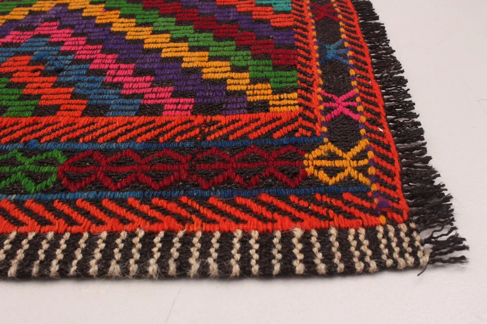 Alfombra Kilim tradicional tejida a mano vintage 6'9" x 8'11" alfombra de lana oriental Foto 2 de 4