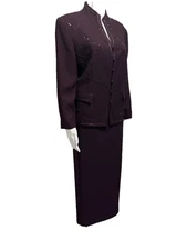 John Meyer Long Skirt Suit Size 12 Eggplant Burgundy Beaded Formal Church Suit