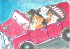 ACEO Hand Embellished Print – Princess Hannah Cruisin' with Creme Puff